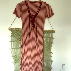 Pink and Black Striped Bodycon Dress